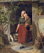 Adolph Heinrich Richter A young wine grower and her children Sweden oil painting artist